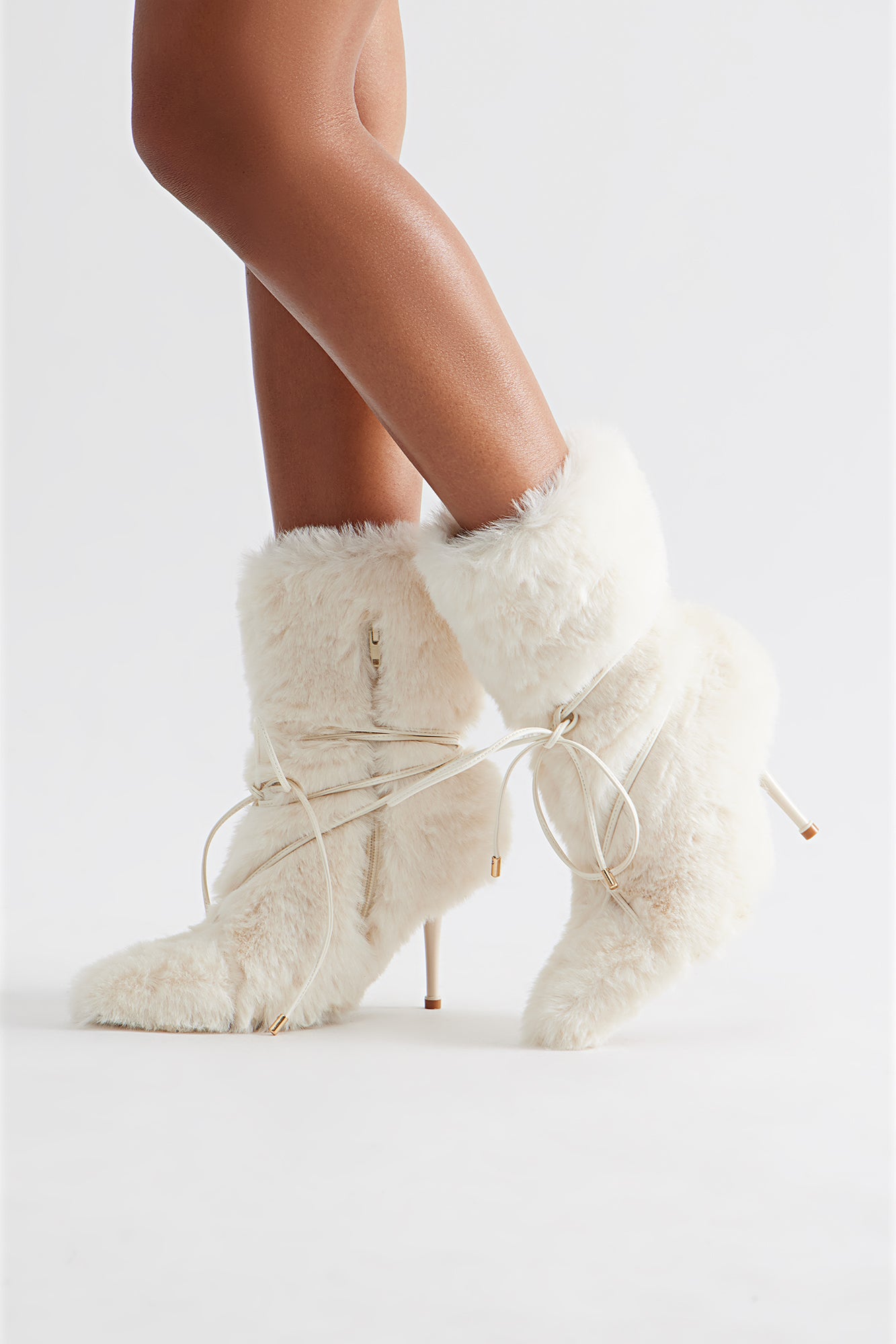 Faux Fur Stiletto Boots (Cream) image 3