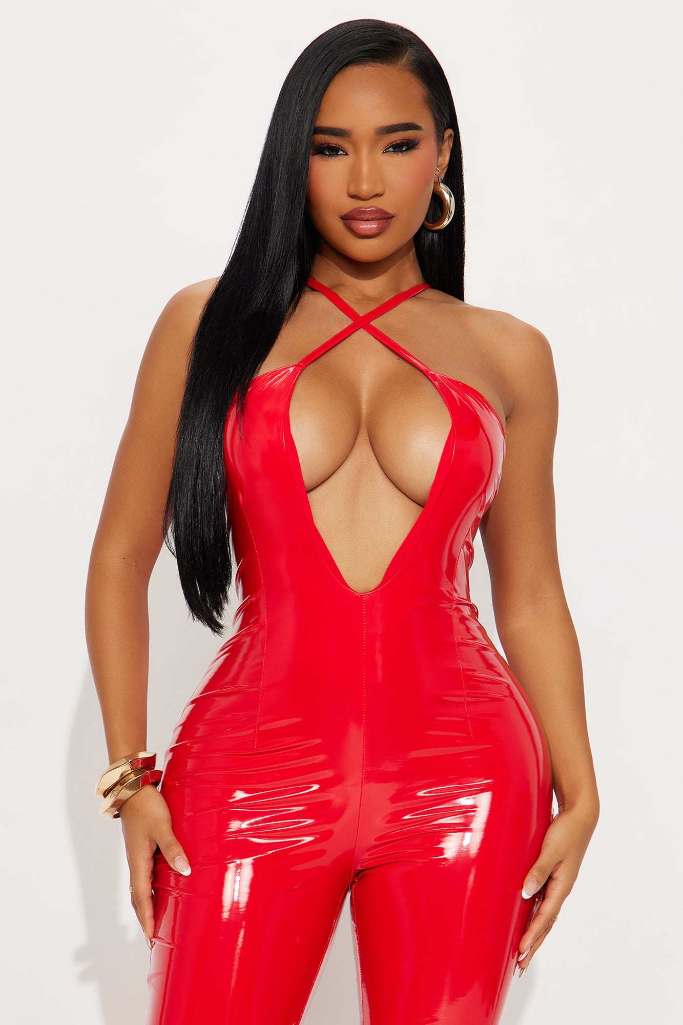 Faux Patent Leather Jumpsuit (Red) image 2