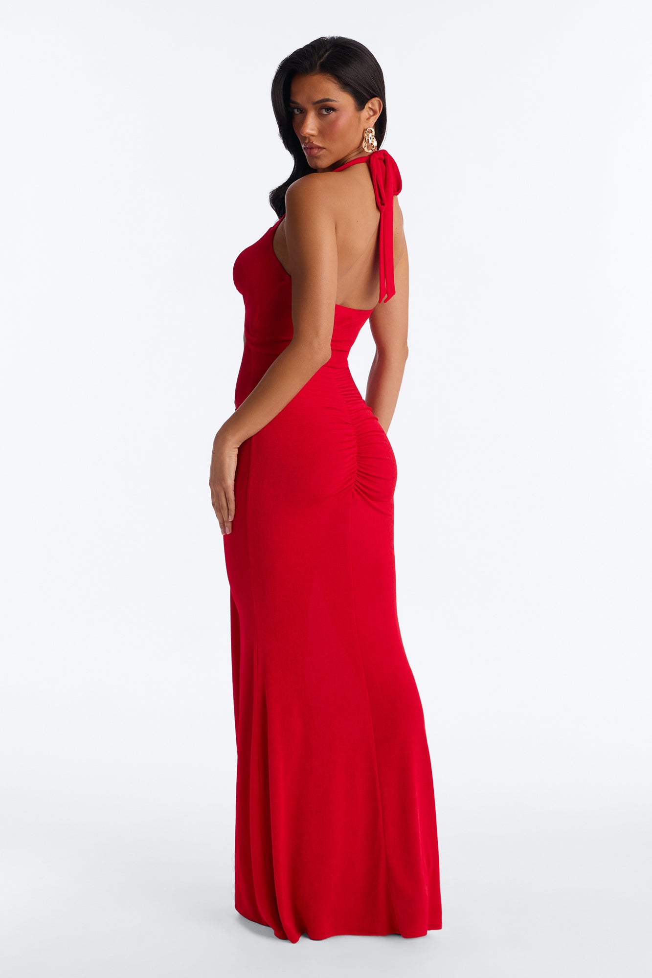 Ruched Draped Maxi Dress (Red) image 3