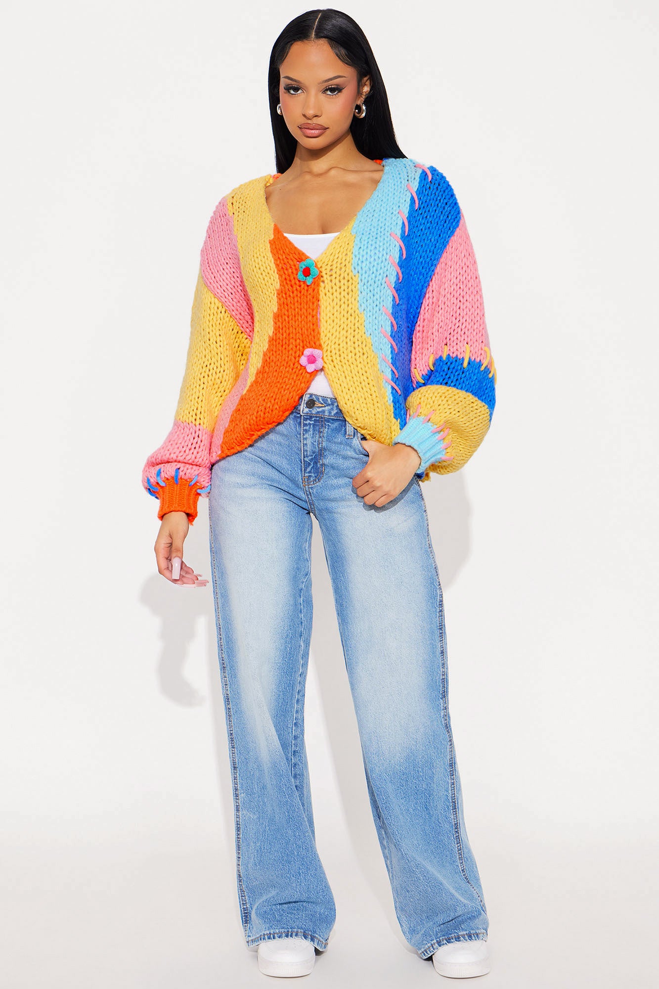 Autumn Kissed Color Block Chunky Cardigan (Multi Color)