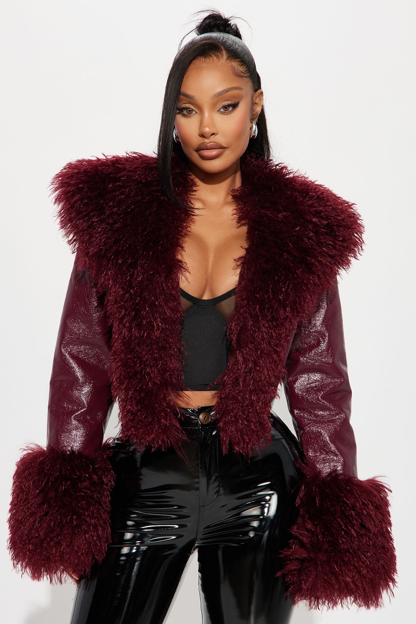 faux leather coat (Burgundy)