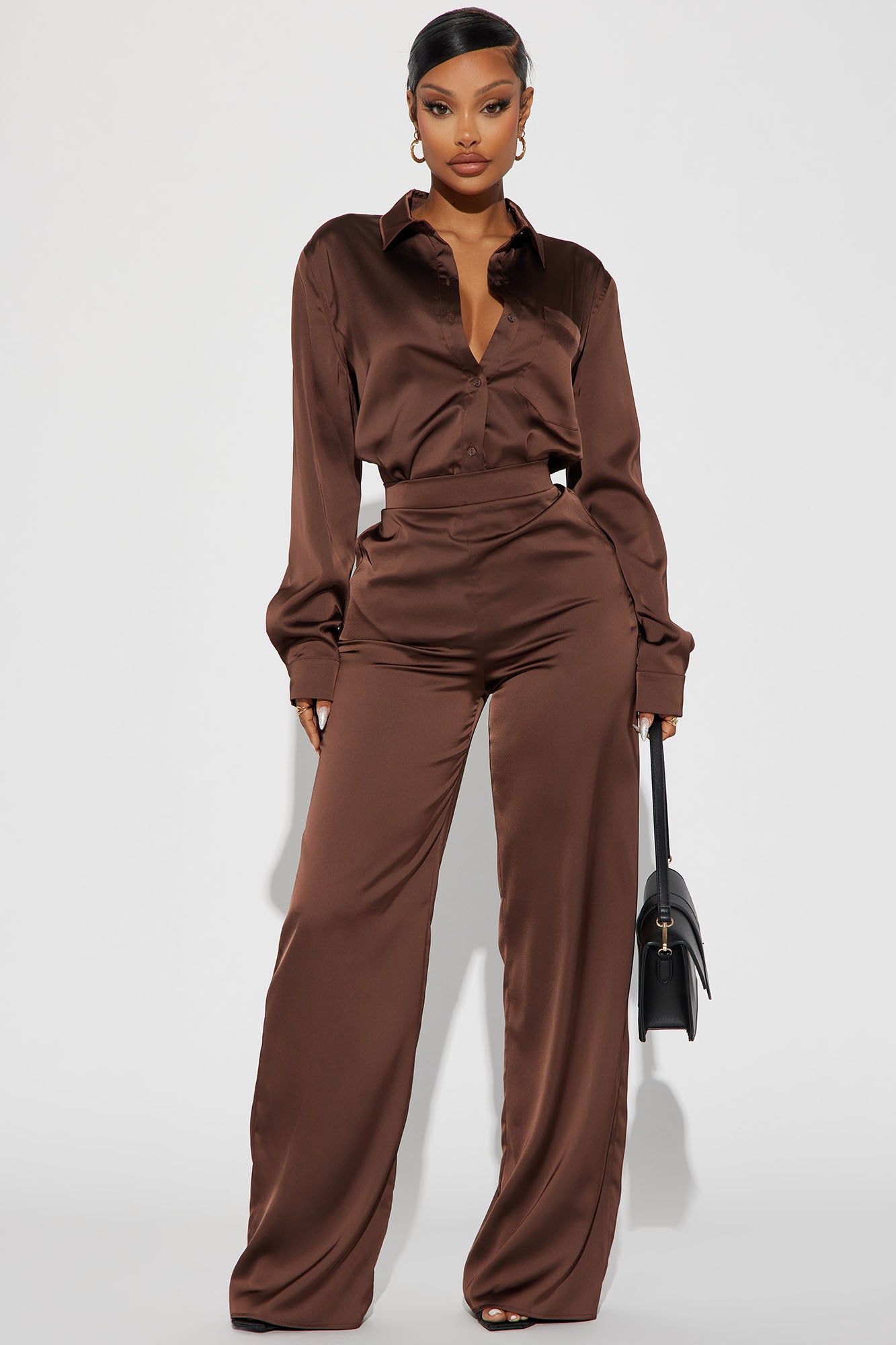 Satin Pant Set (Chocolate)
